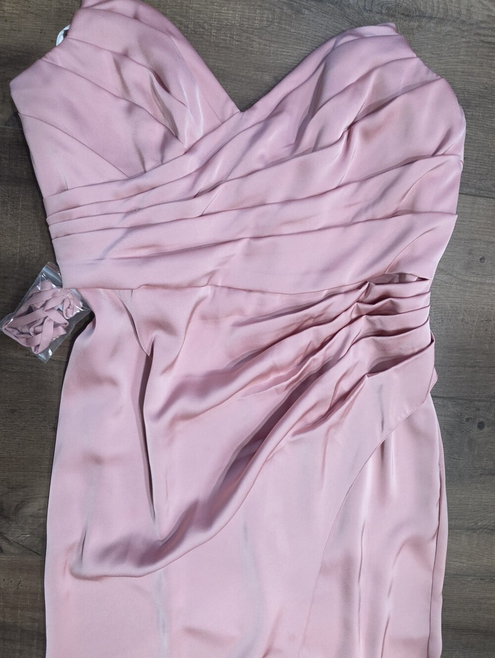 Azazie Blush Pink Satin Evening  Gown Sweetheart Neckline Slit Size A12 - Picture 3 of 10